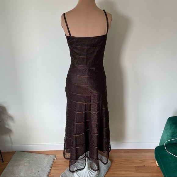 JS Collections Brown Lace Shell Spaghetti Strap Evening Gown Cocktail Dress Sz 6 - Picture 3 of 9